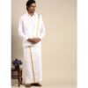 Premium Wedding White Regular Dhoti Shirt & Towel Set Arathi 1/2" - Image 4