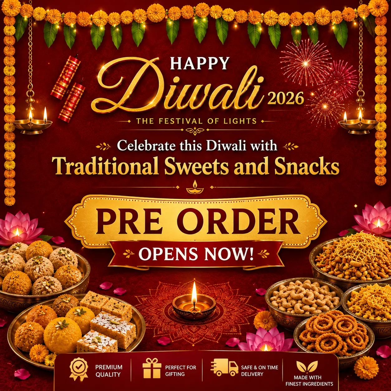 Diwali 2026 sweets and snacks pre-order with worldwide delivery