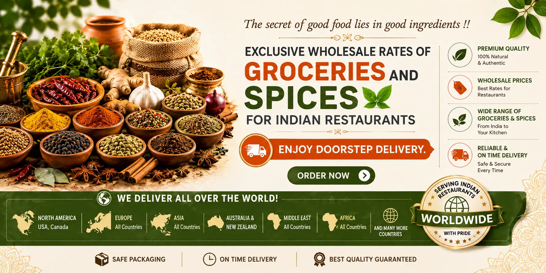 Wholesale Indian groceries and spices for Indian restaurants with worldwide delivery